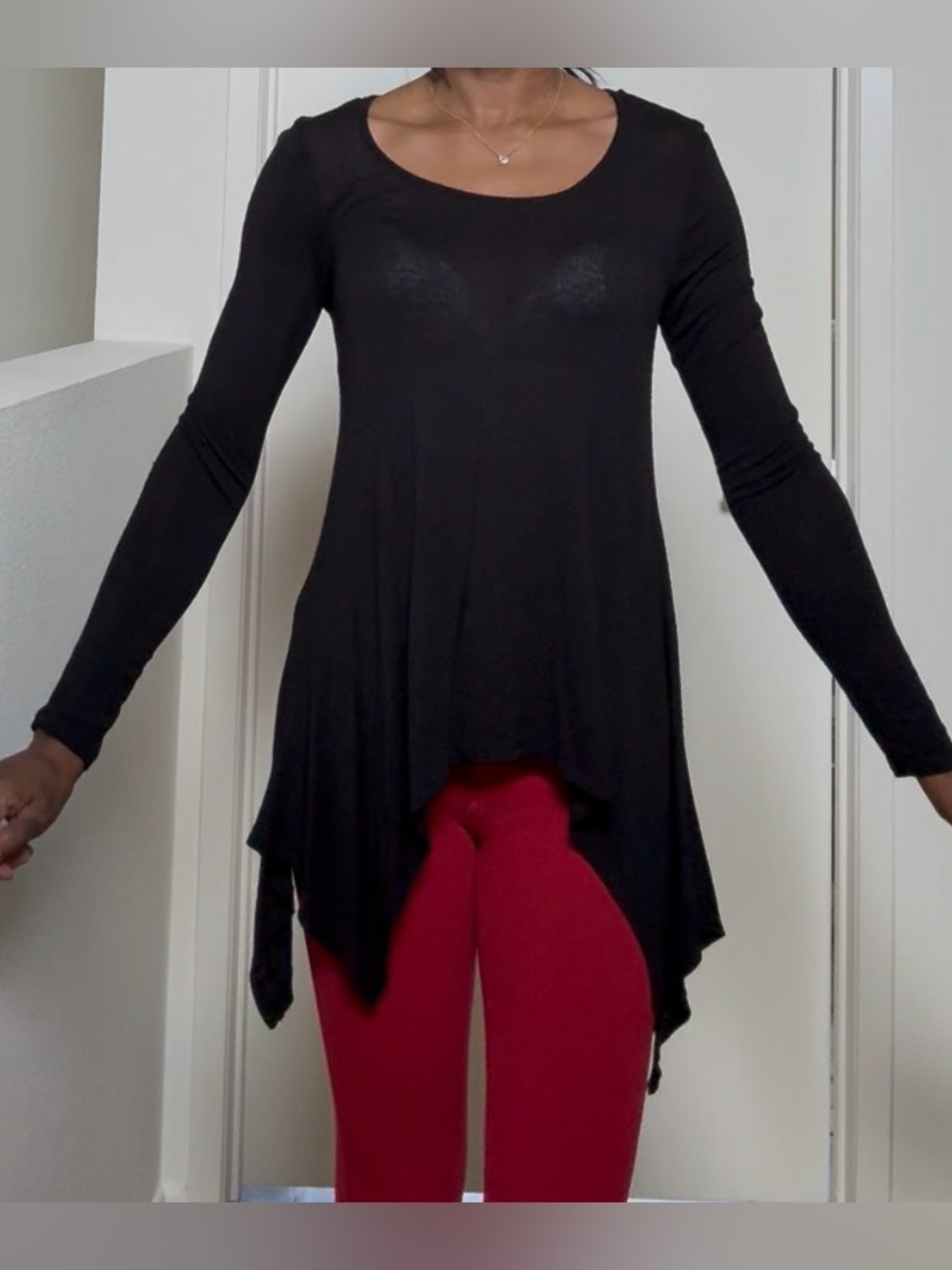 Black Long Sleeve Asymmetric Hem Women's Top Goth Fairy